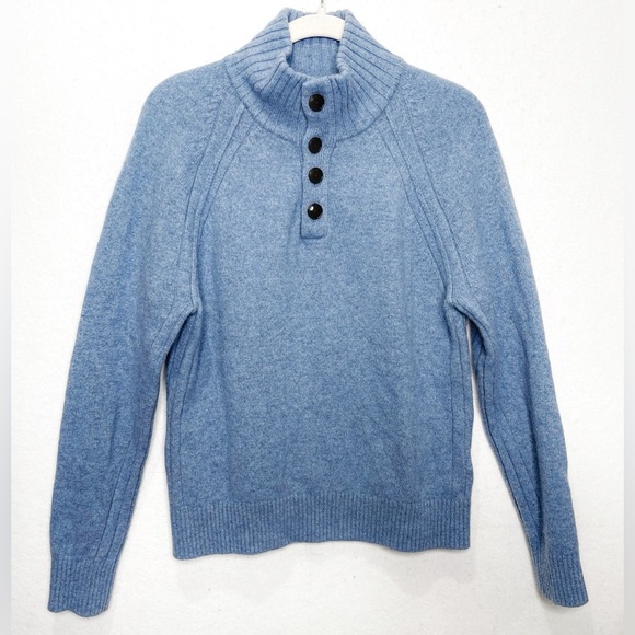 Banana Republic Italian Yarn Mock Neck Button Wool Blend Pullover Sweater Blue - Picture 1 of 4